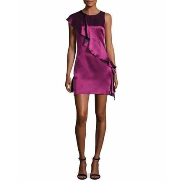 NEW Diane Von Furstenberg Cross Body Ruffle Sleeveless Dress Purple Size 0